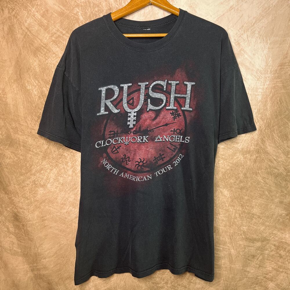 Rush Clockwork Angels Tour T-Shirt 2012 Black Rock Band Double Sided Streetwear